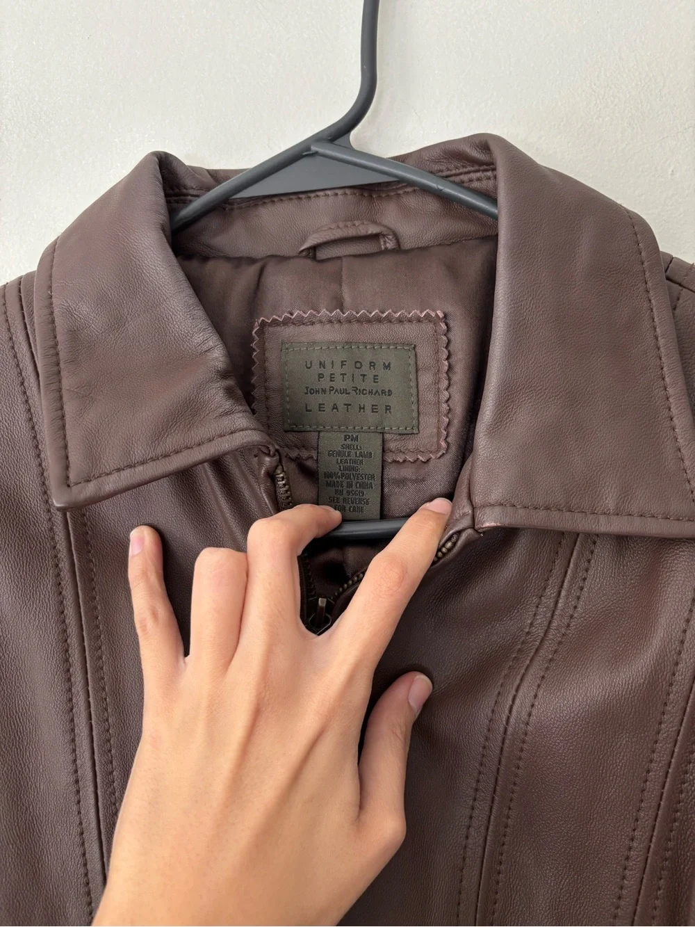 Y2K Brown Preppy Leather Grunge Zip Up Biker Jacket - Size Small